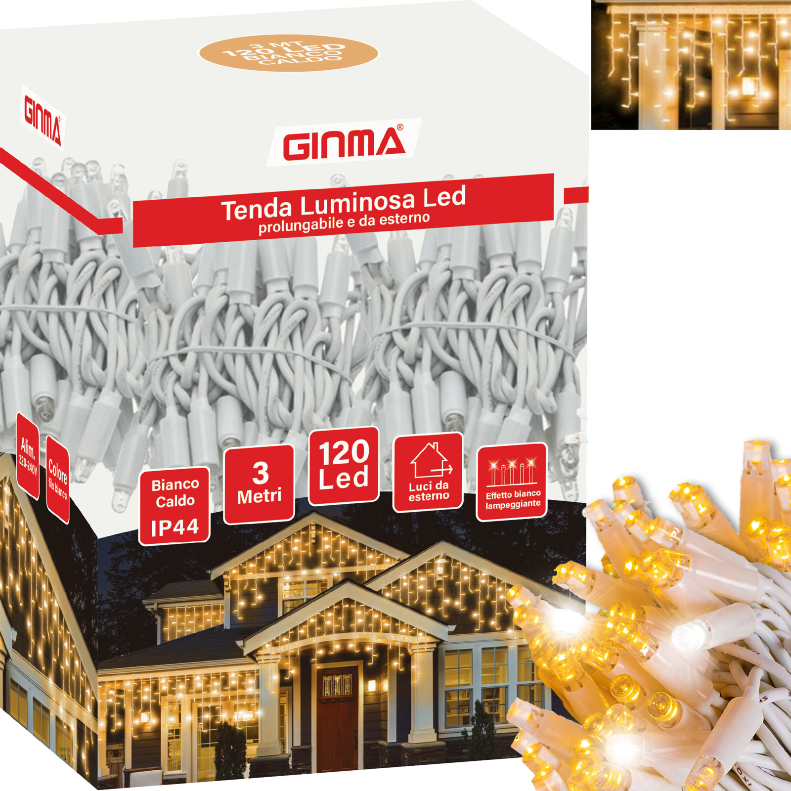 LUCE LED PIOGGIA - BIANCO CALDO - EFFETTO DIAMANTE