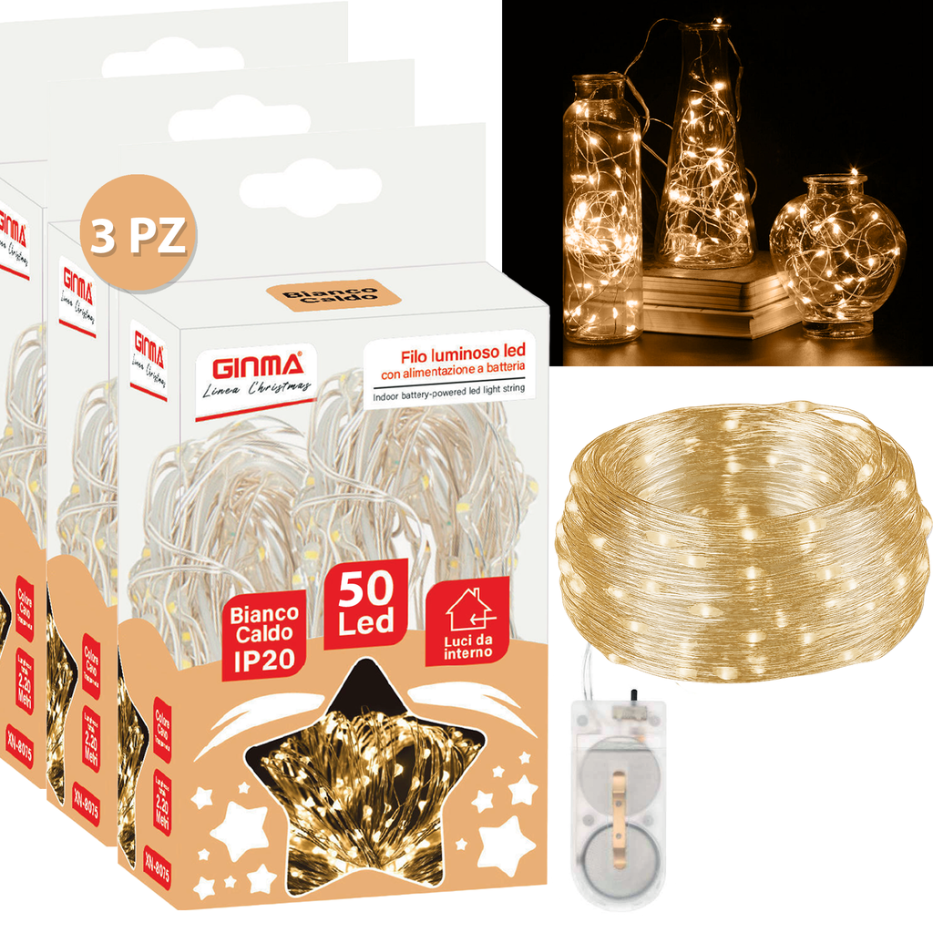 SET 3 FILI LUMINOSI A BATTERIA - BIANCO CALDO