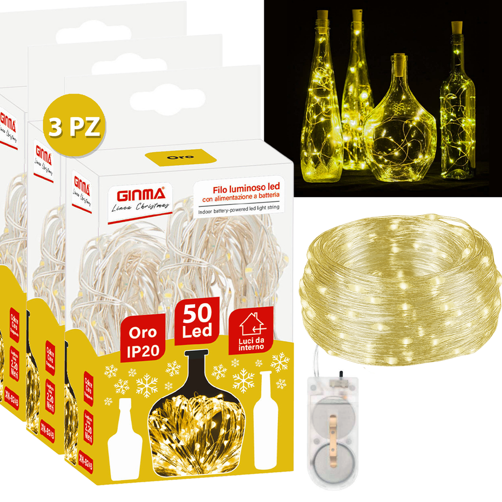 SET 3 FILI LUMINOSI A BATTERIA - ORO
