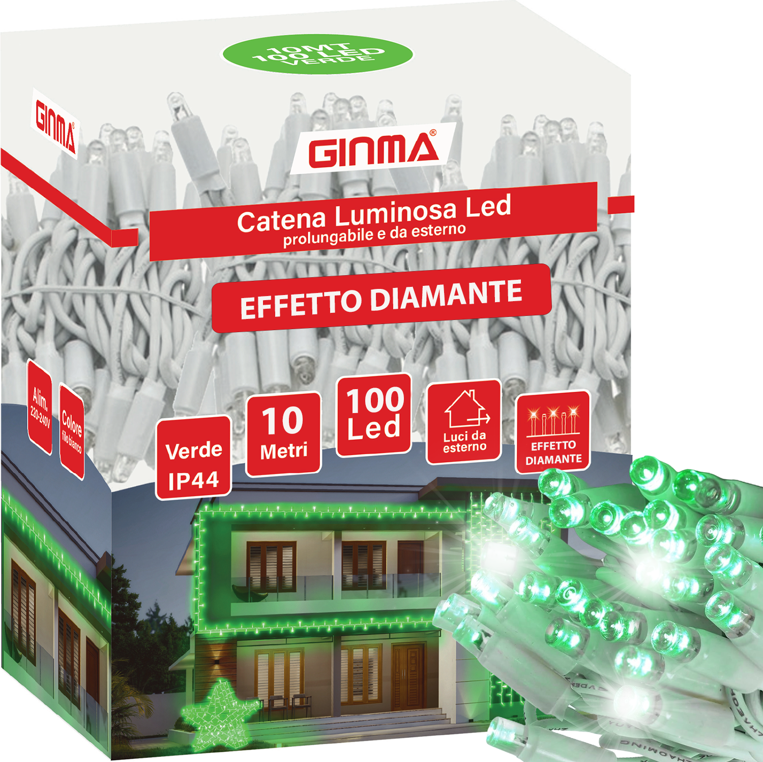 LUCE LED CAVO RETTO - VERDE SMERALDO - EFFETTO DIAMANTE