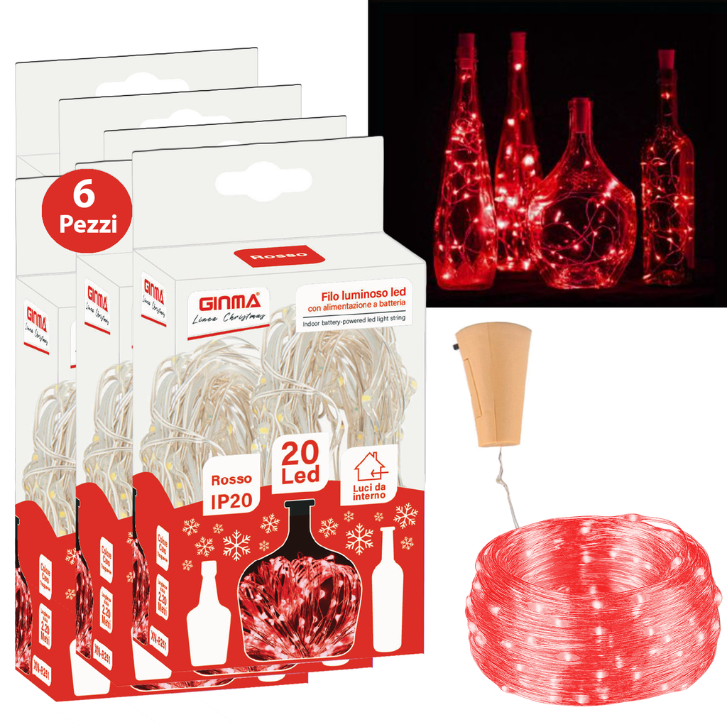 SET 3 FILI LUMINOSI A TAPPO - ROSSO RUBINO