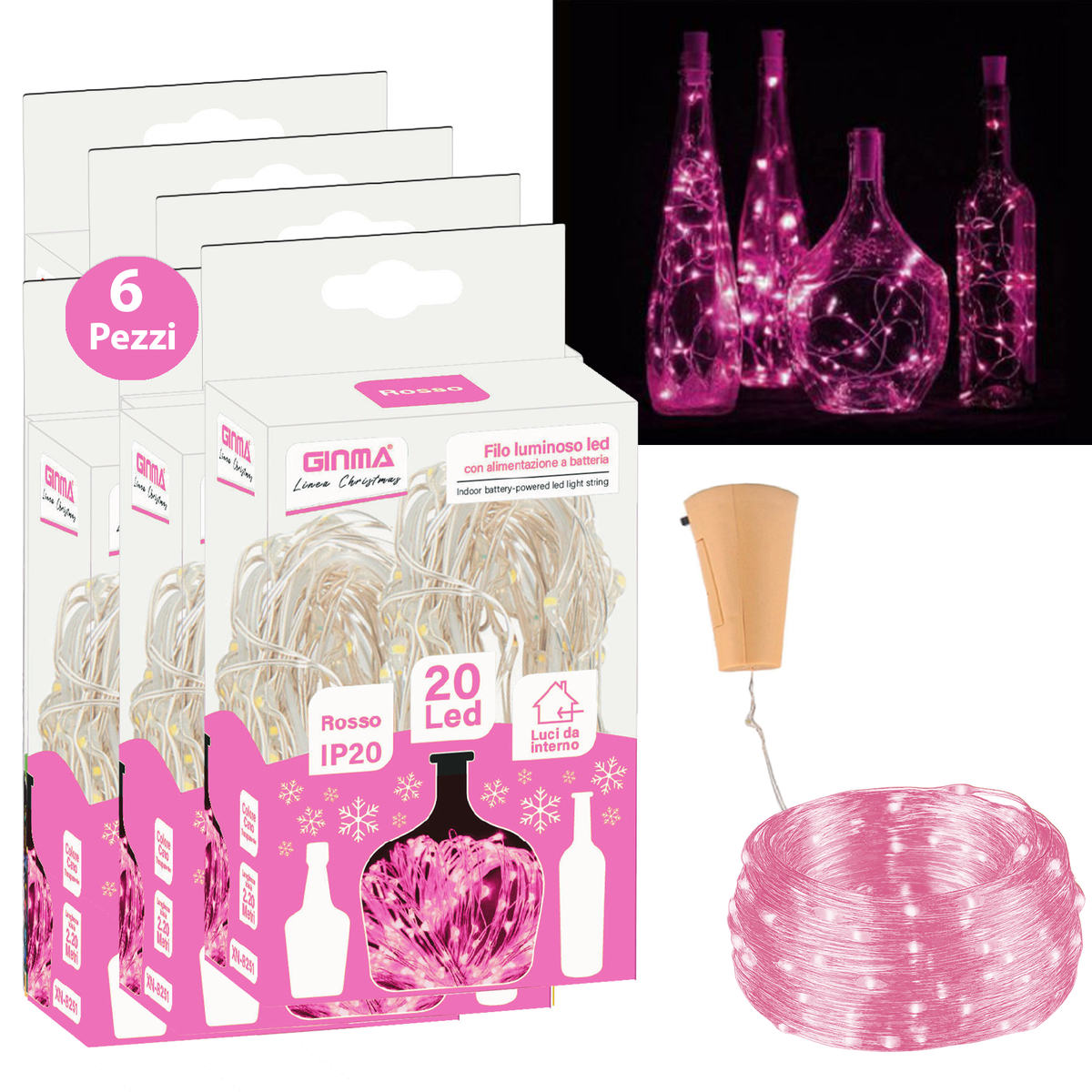 SET 3 FILI LUMINOSI A TAPPO - ROSA