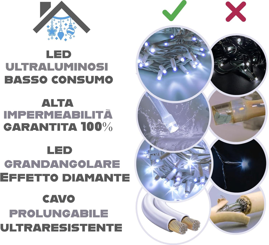 LUCE LED CASCATA - BIANCO FREDDO - EFFETTO DIAMANTE
