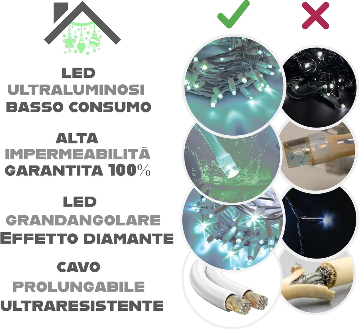 LUCE LED CAVO RETTO - VERDE SMERALDO - EFFETTO DIAMANTE