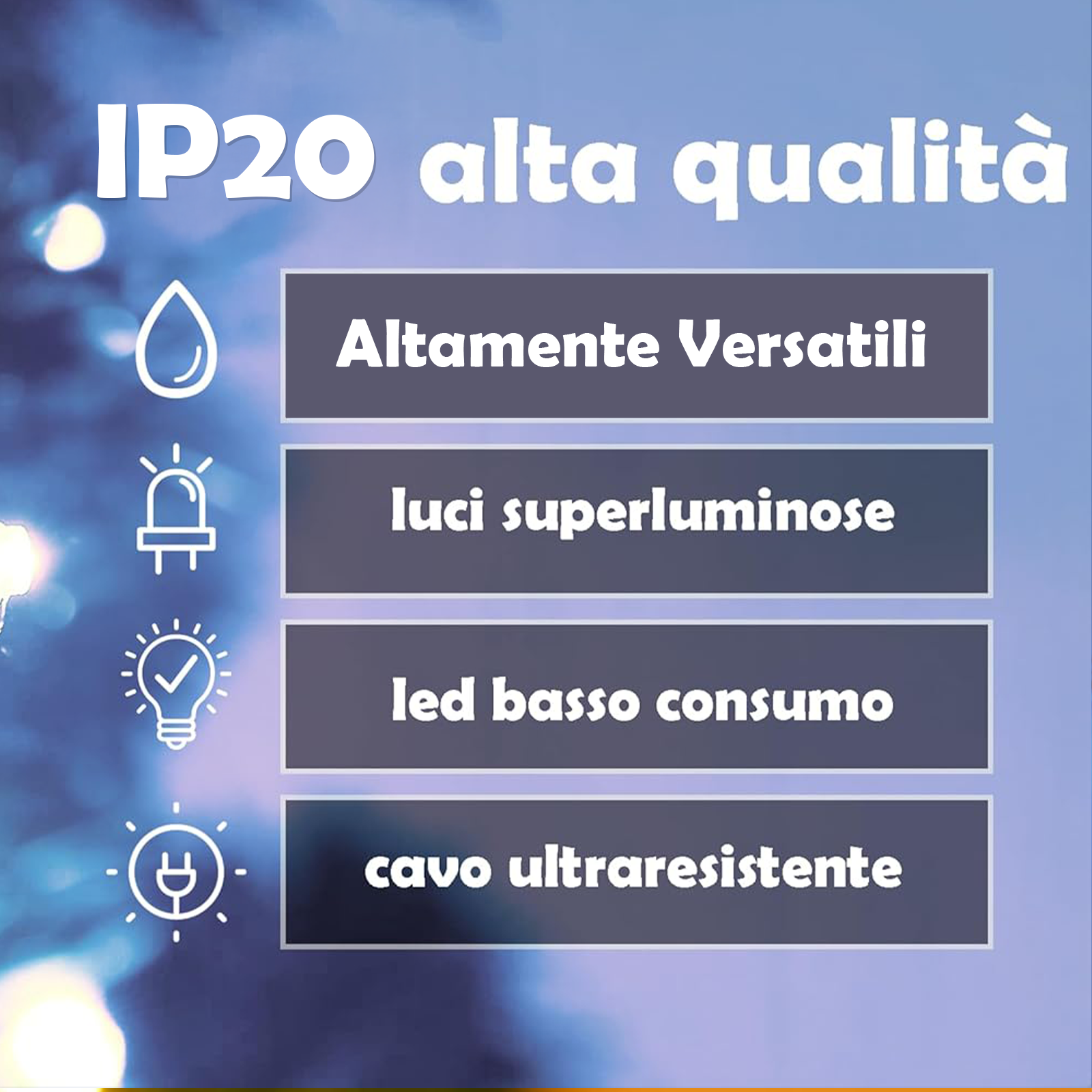 SET 3 FILI LUMINOSI A BATTERIA - BLU ZAFFIRO
