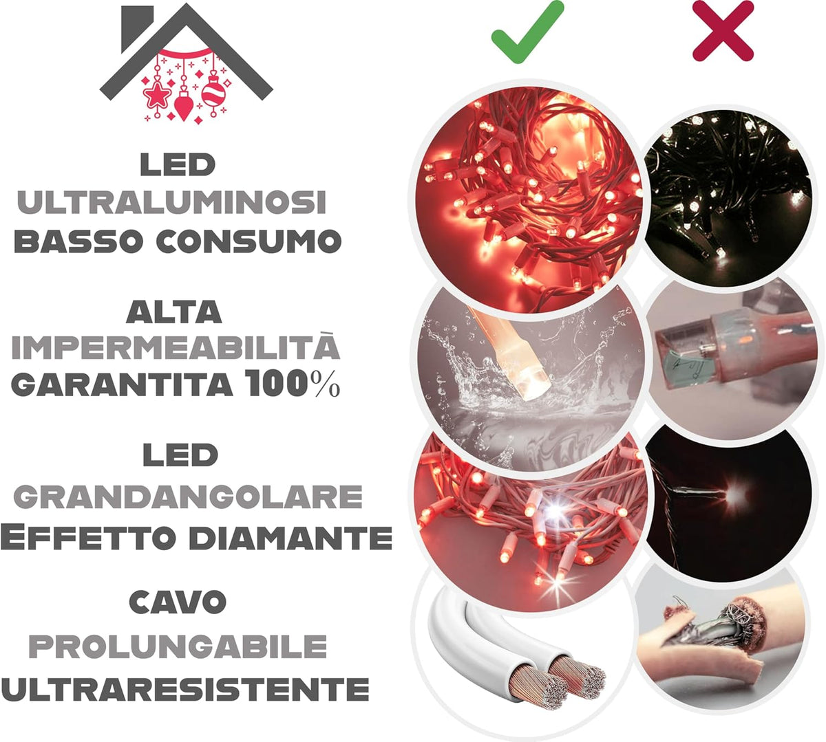 LUCE LED CAVO RETTO - ROSSO RUBINO - EFFETTO DIAMANTE