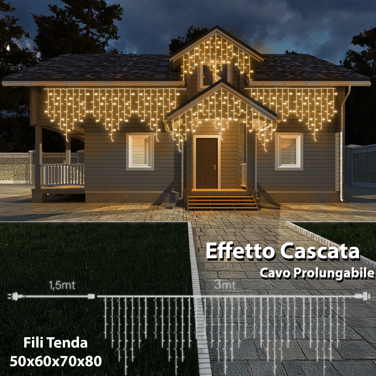 LUCE LED CASCATA - BIANCO CALDO - EFFETTO DIAMANTE