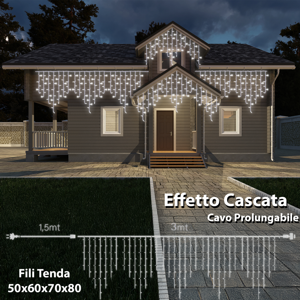 LUCE LED CASCATA - BIANCO FREDDO - EFFETTO DIAMANTE
