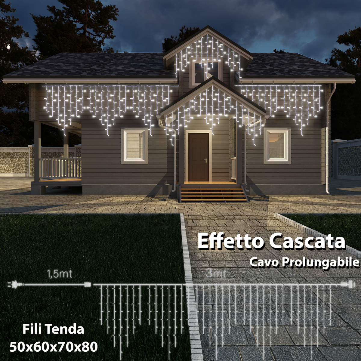 LUCE LED CASCATA - BIANCO FREDDO - EFFETTO DIAMANTE
