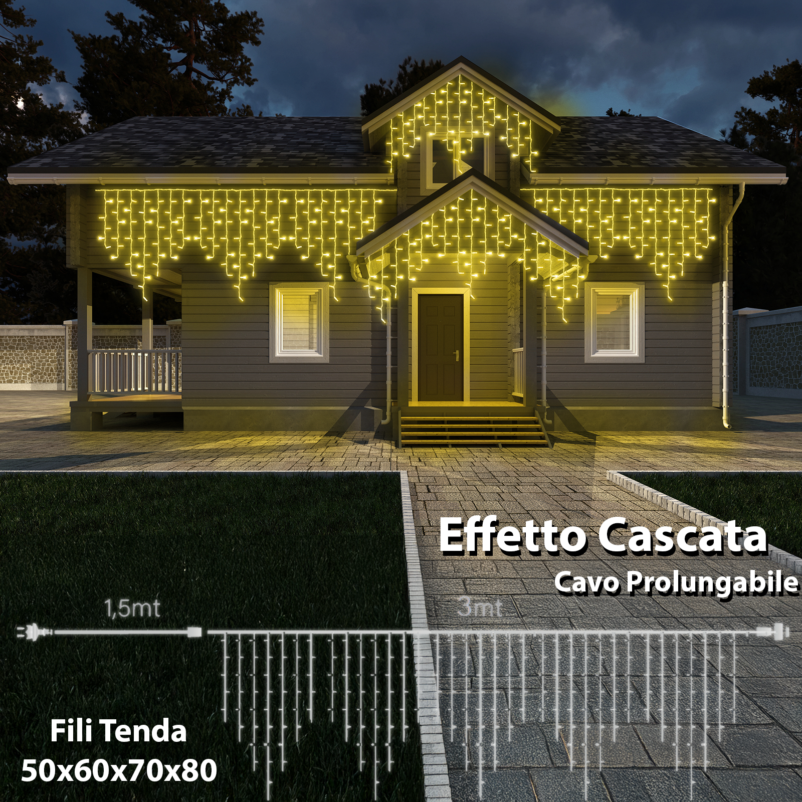 LUCE LED CASCATA - ORO - EFFETTO DIAMANTE