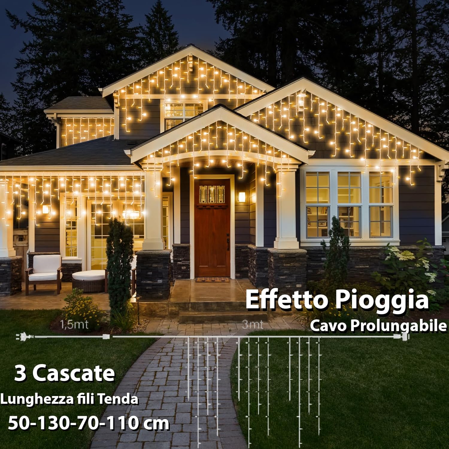 LUCE LED PIOGGIA - BIANCO CALDO - EFFETTO DIAMANTE