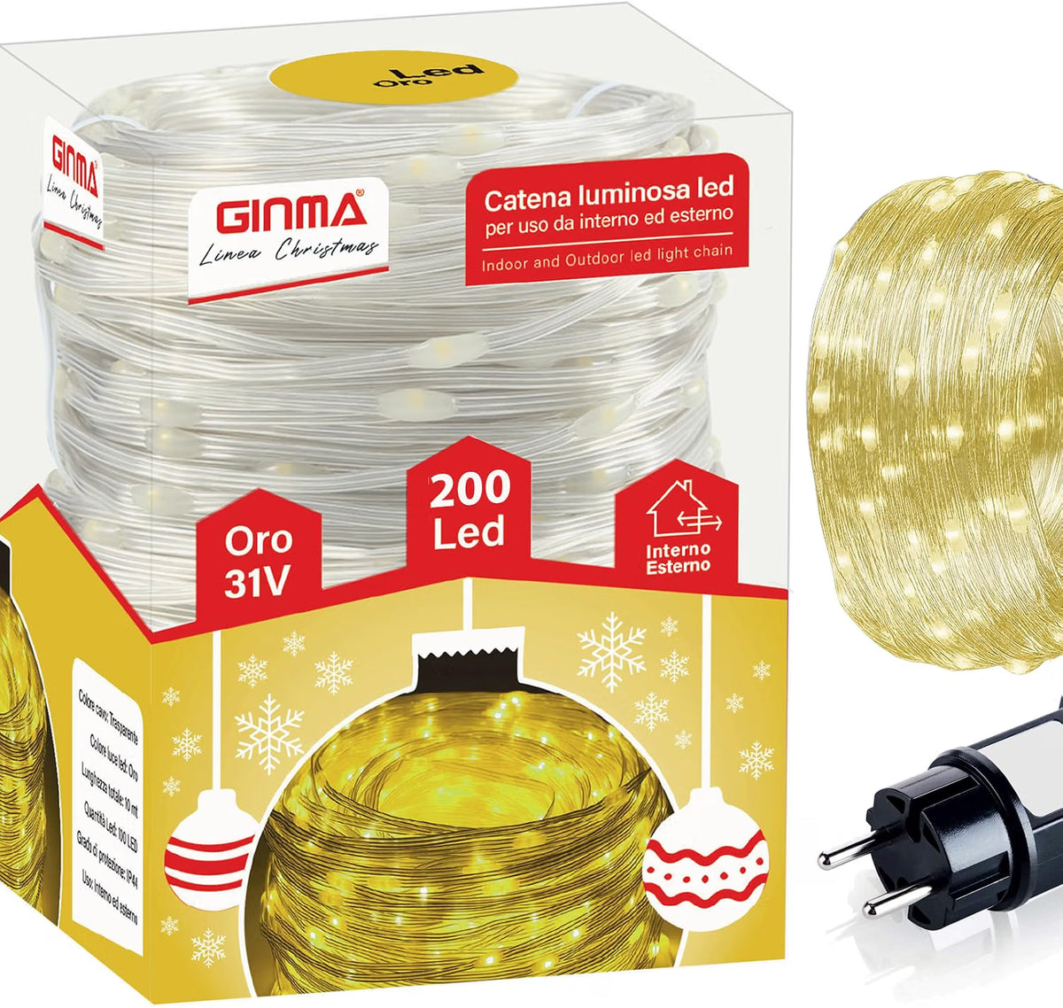 LUCE CAVO TRASPARENTE LED - ORO - 8 EFFETTI LUCE