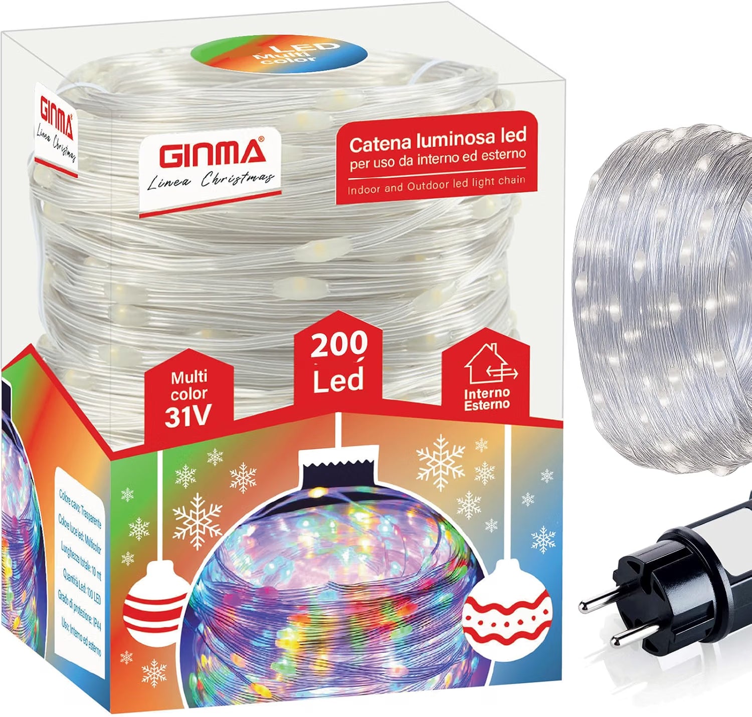 LUCE CAVO TRASPARENTE LED - MULTICOLOR - 8 EFFETTI LUCE