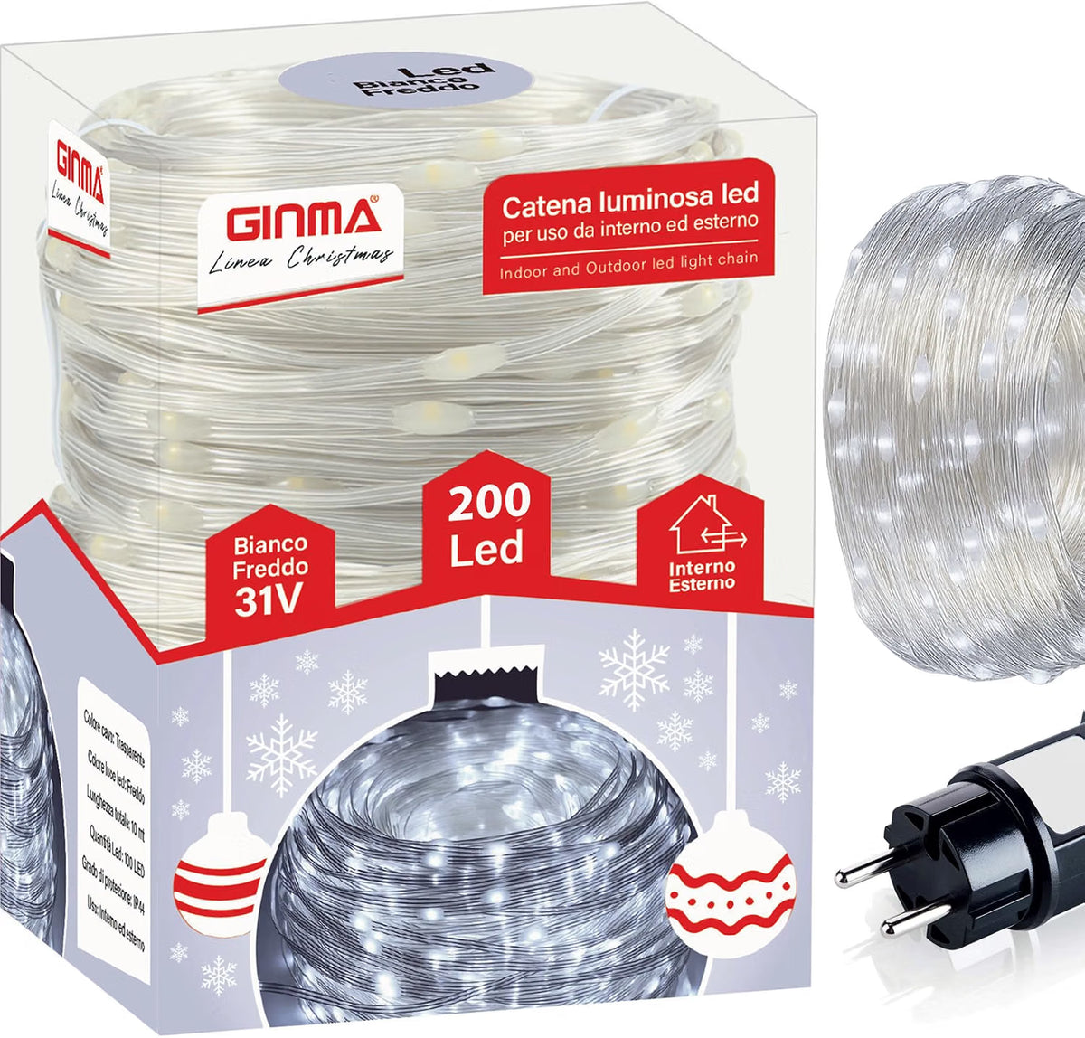 LUCE CAVO TRASPARENTE LED - BIANCO FREDDO - 8 EFFETTI LUCE