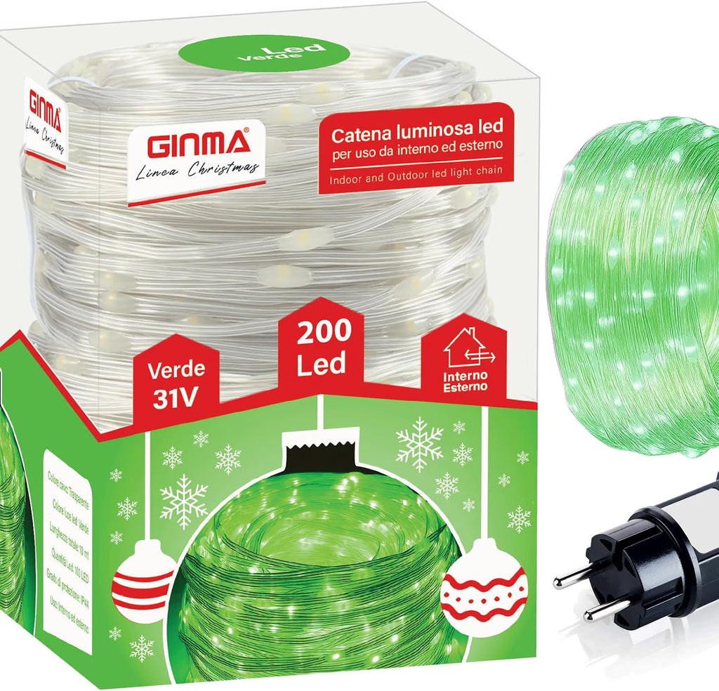 LUCE CAVO TRASPARENTE LED - VERDE - 8 EFFETTI LUCE