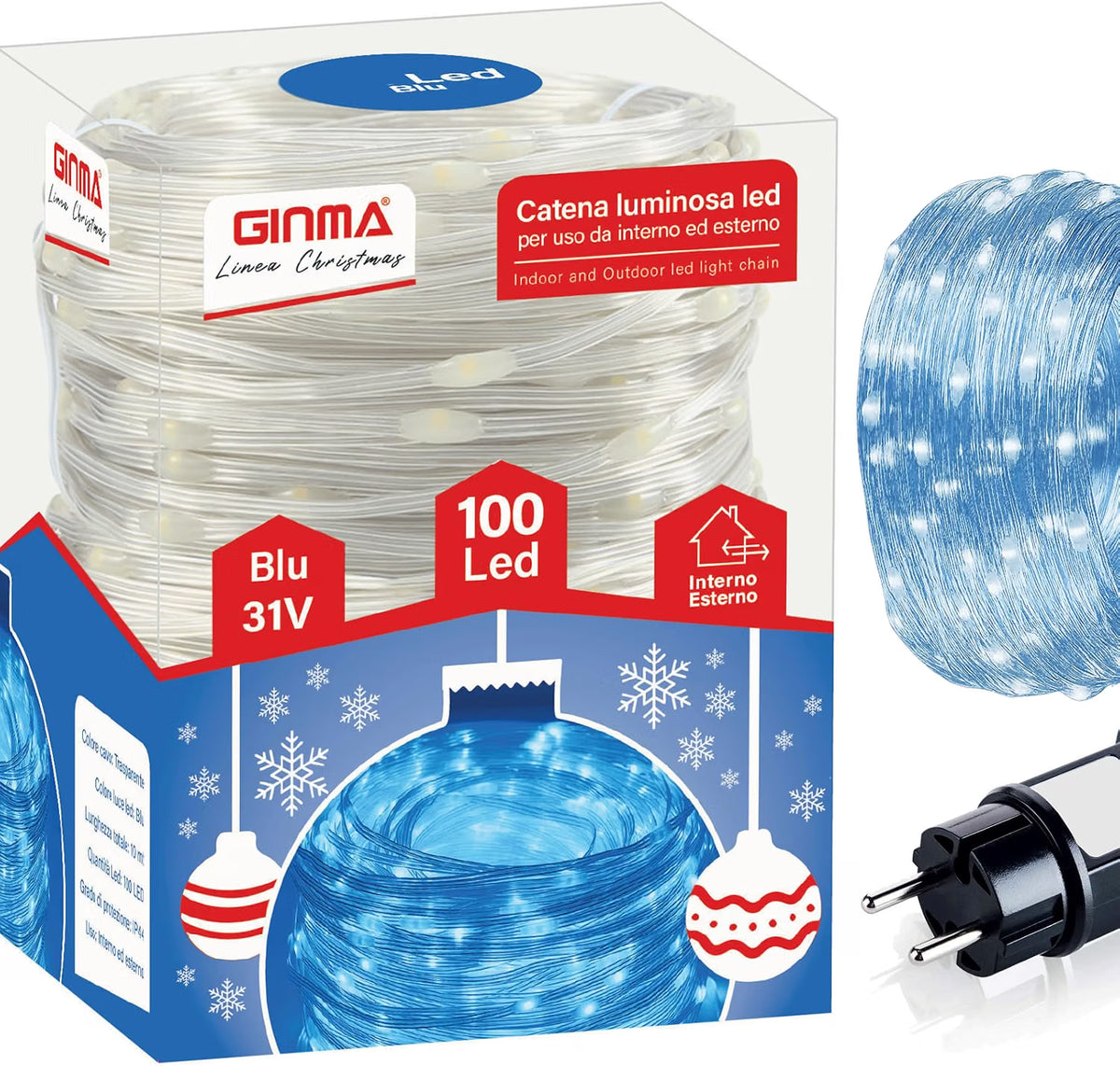 LUCE CAVO TRASPARENTE LED - BLU ZAFFIRO - 8 EFFETTI LUCE