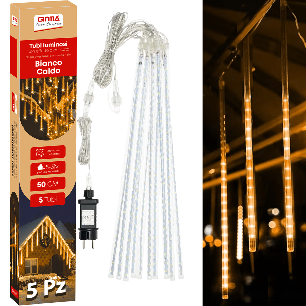 Tubi Luminosi LED Effetto Cascata (5PZ) - BIANCO CALDO