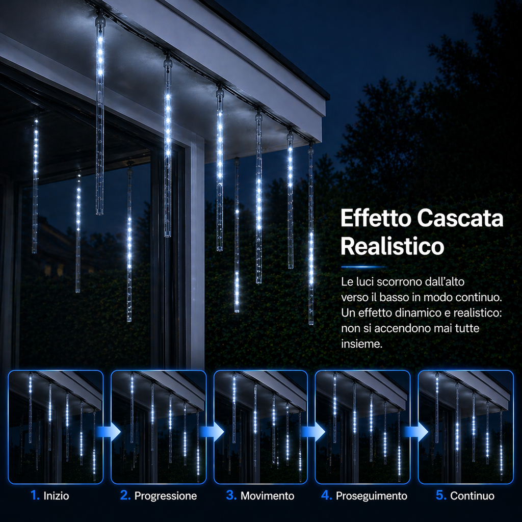 Tubi Luminosi LED Effetto Cascata (5PZ) - BIANCO FREDDO