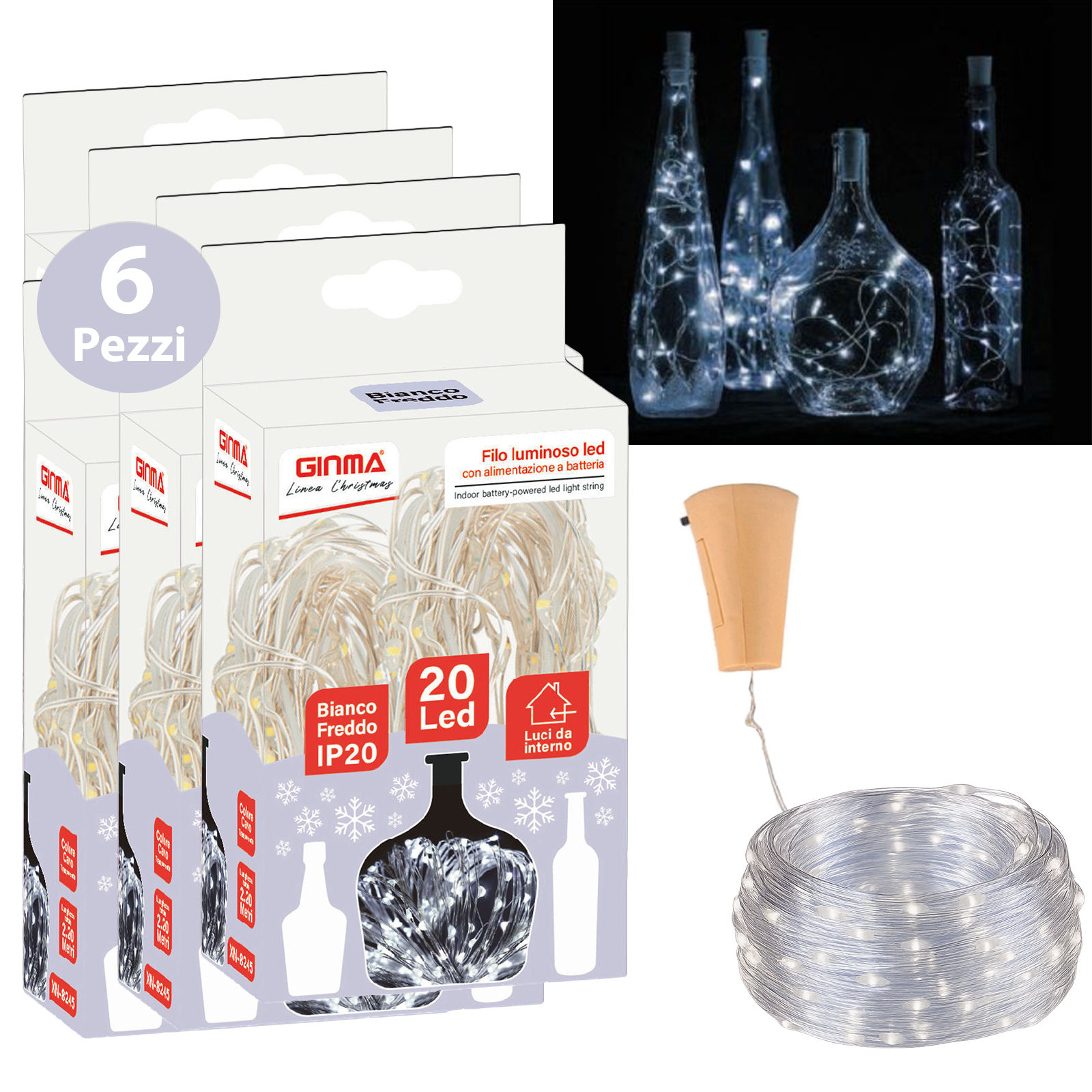 SET 3 FILI LUMINOSI A TAPPO - BIANCO FREDDO