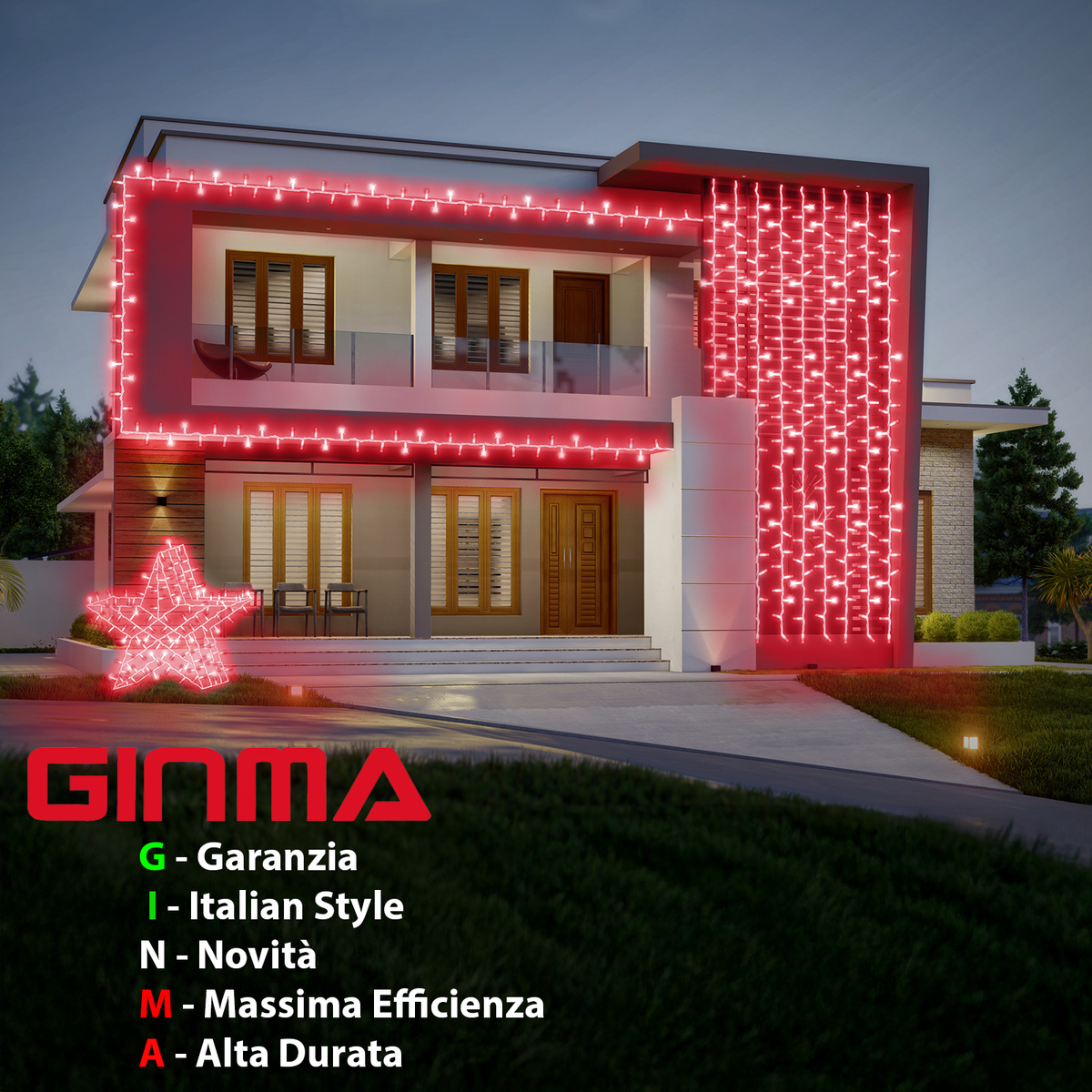 LUCE LED CAVO RETTO - ROSSO RUBINO - EFFETTO DIAMANTE
