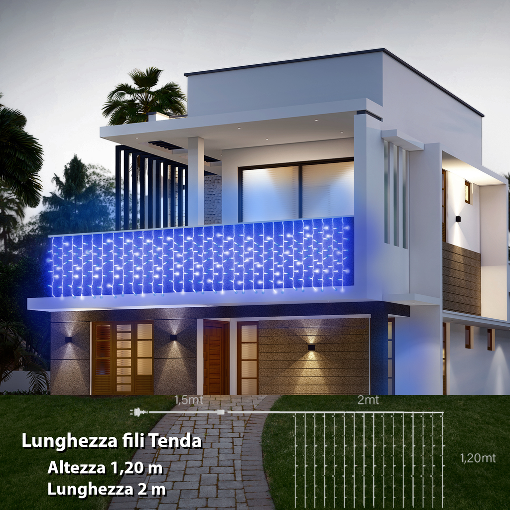 LUCE LED TENDA - BLU ZAFFIRO - EFFETTO DIAMANTE
