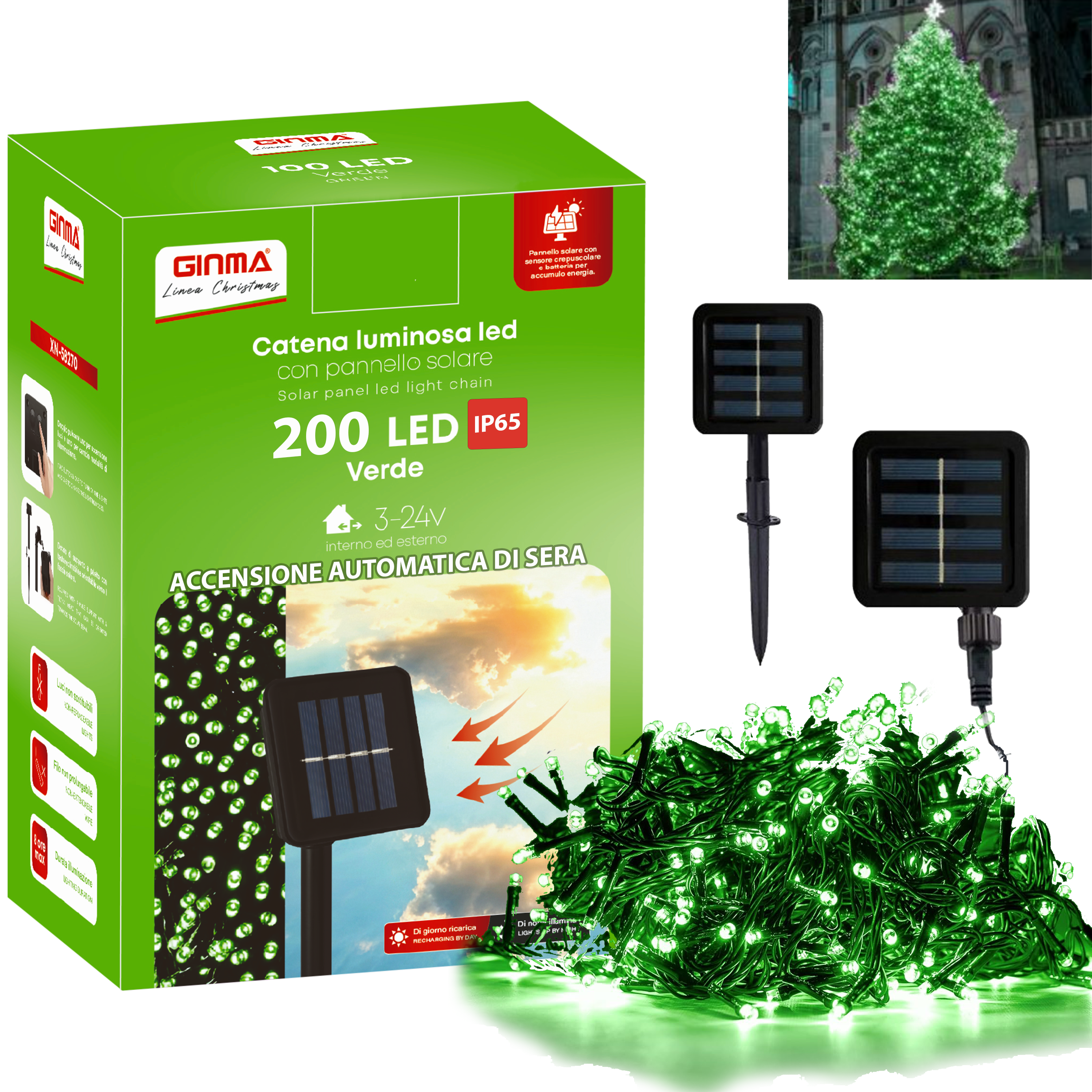 LUCE LED PANNELLO SOLARE - VERDE SMERALDO