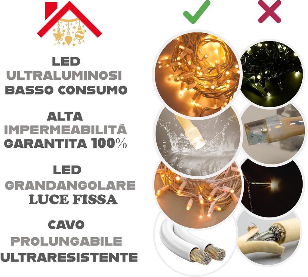 LUCE LED CAVO RETTO - BIANCO CALDO - LUCE FISSA