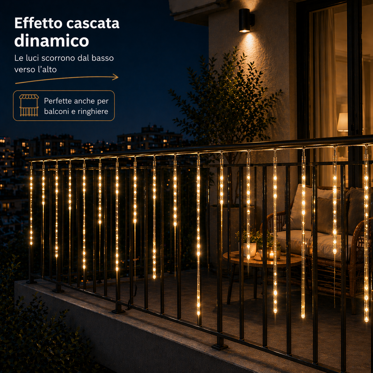 Tubi Luminosi LED Effetto Cascata (5PZ) - BIANCO CALDO