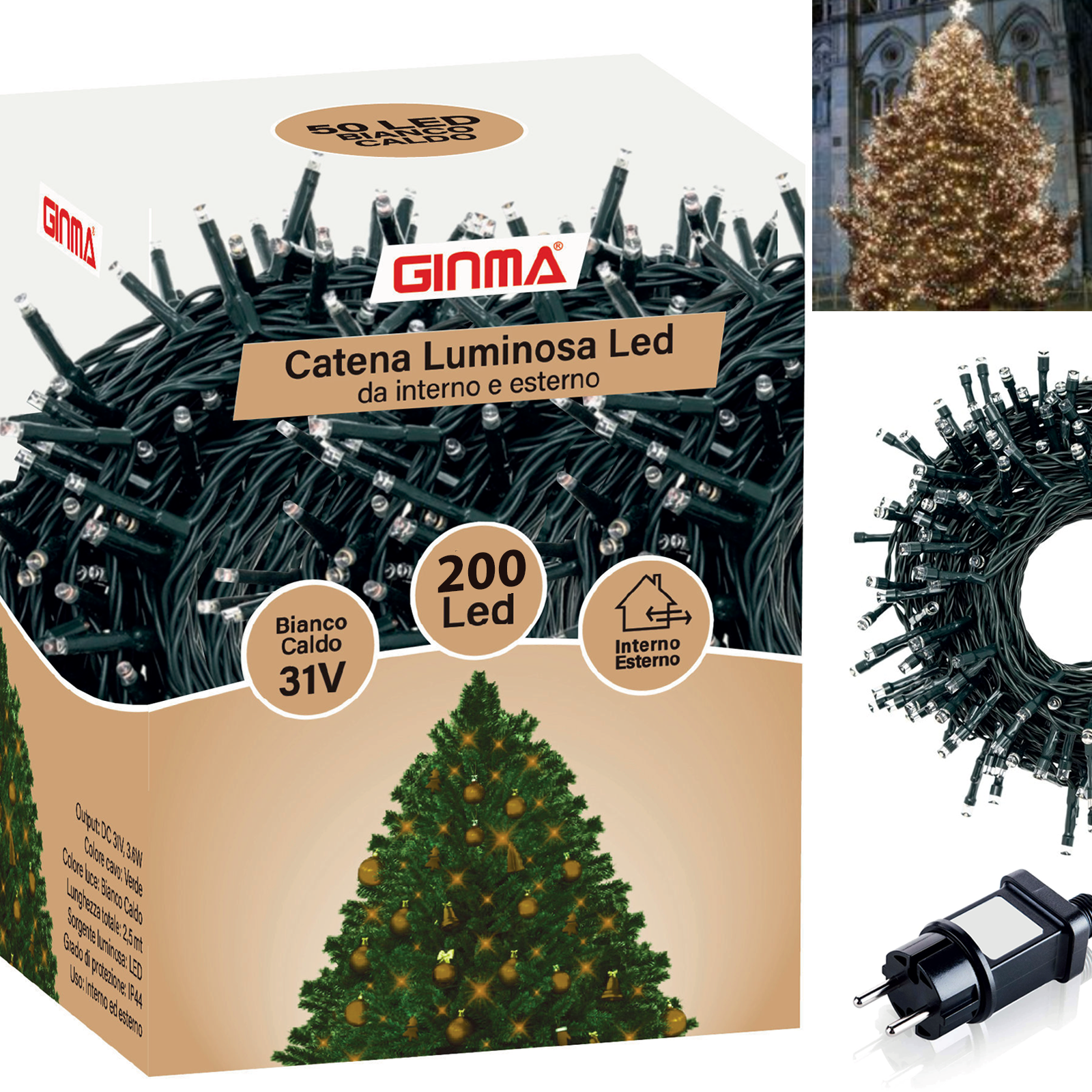 LUCE ALBERO DI NATALE - BIANCO CALDO - 8 EFFETTI LUCE