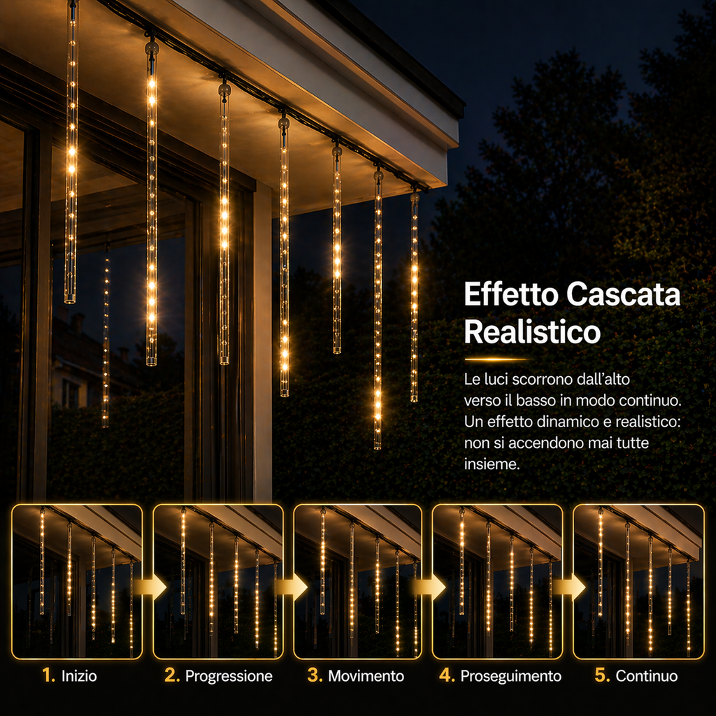 Tubi Luminosi LED Effetto Cascata (5PZ) - BIANCO CALDO
