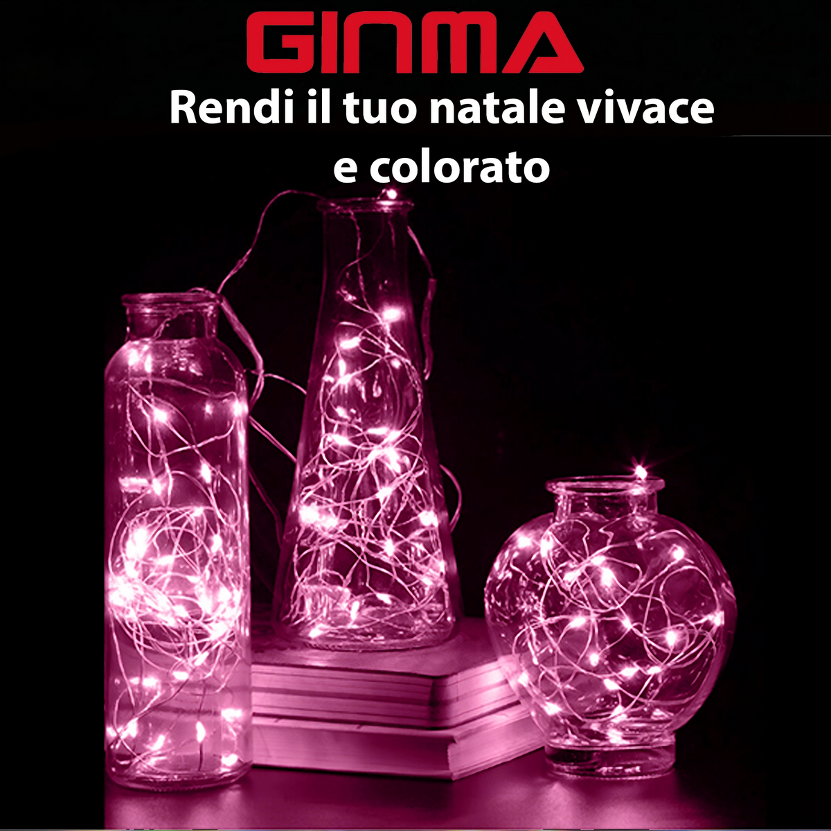 cSET 3 FILI LUMINOSI A BATTERIA - ROSA