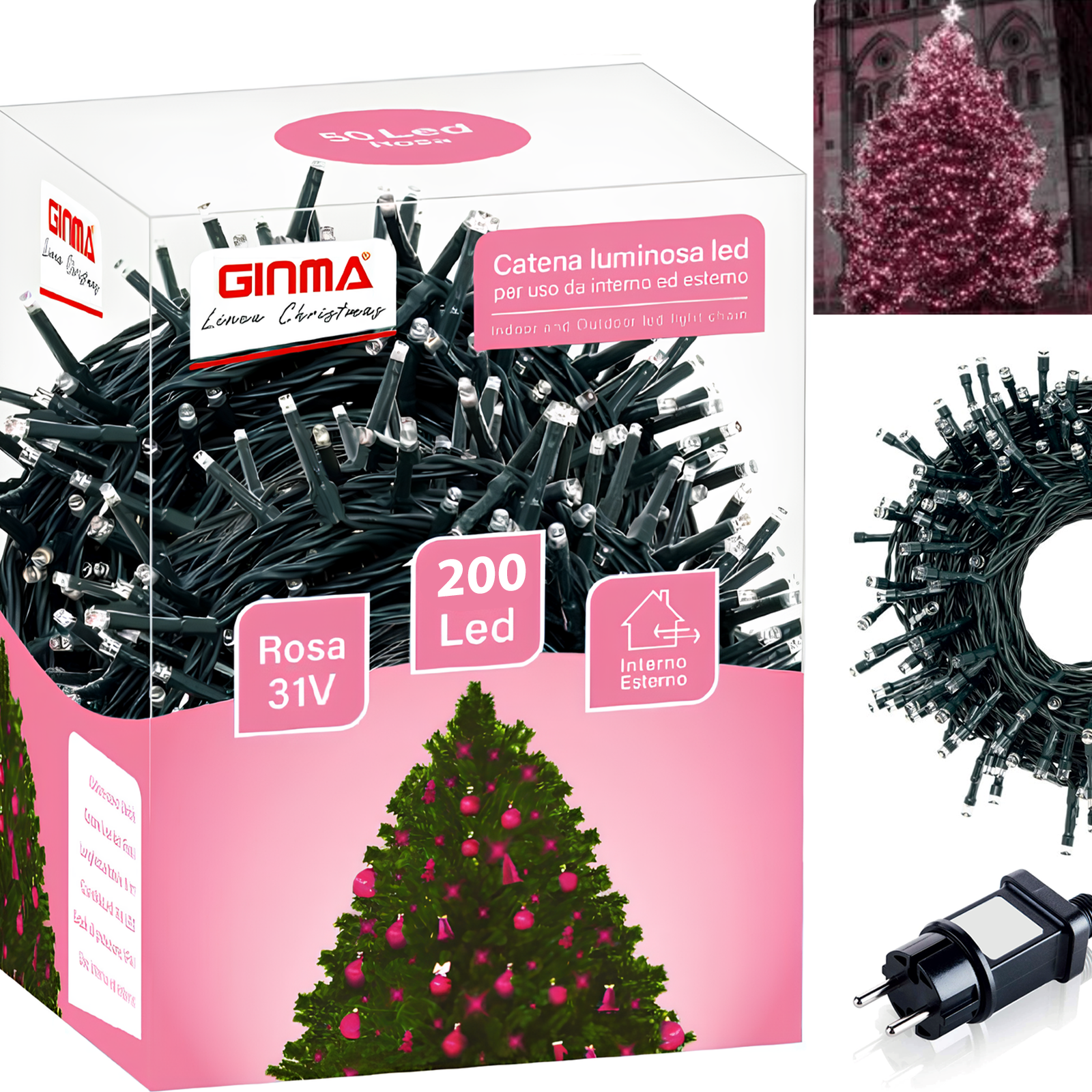 LUCE ALBERO DI NATALE - ROSA - 8 EFFETTI LUCE