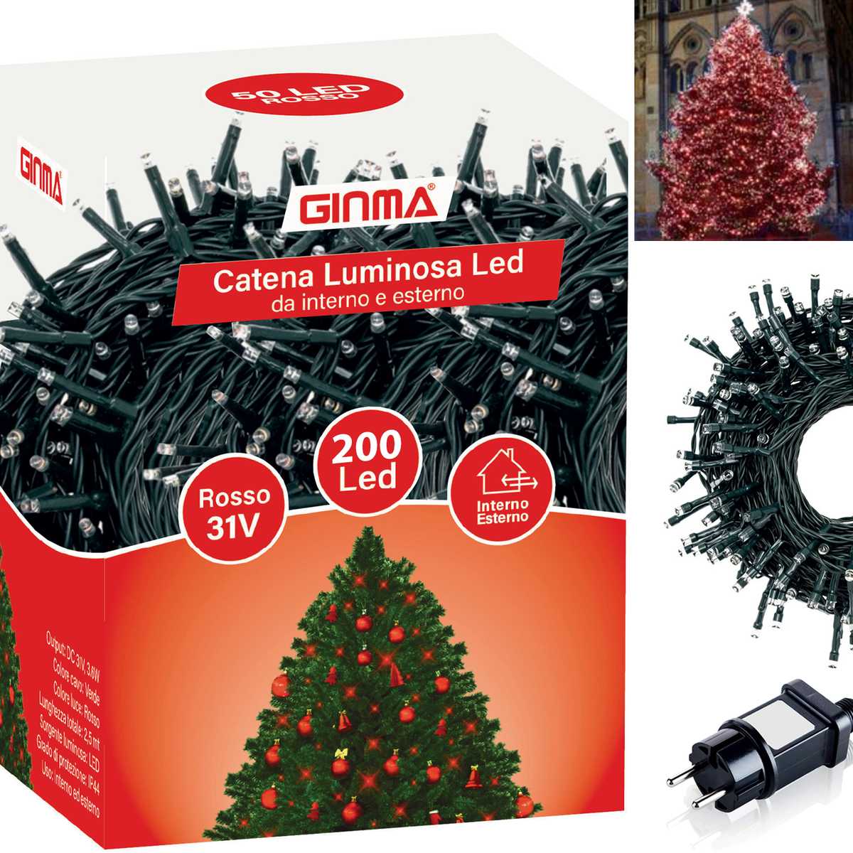 LUCE ALBERO DI NATALE - ROSSO - 8 EFFETTI LUCE