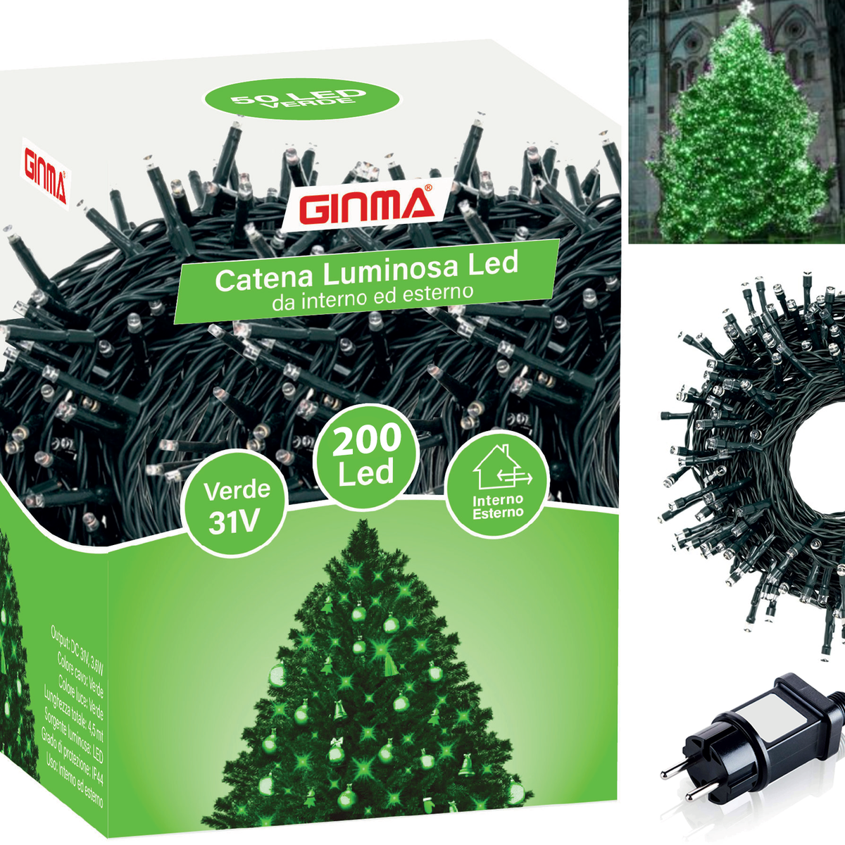 LUCE ALBERO DI NATALE - VERDE - 8 EFFETTI LUCE